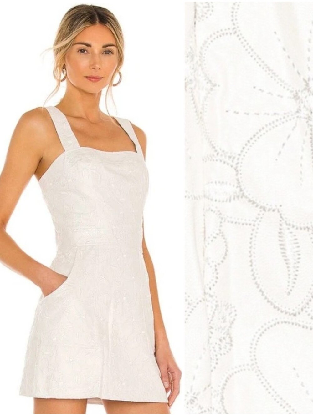 AMANDA UPRICHARD Ace Faux Leather Floral Embossed White Mini Dress Pockets M